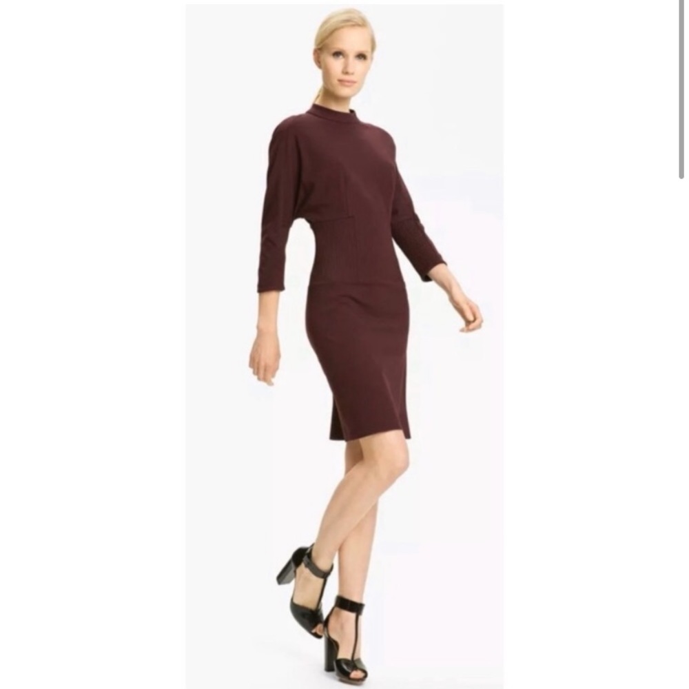 3.1 Phillip Lim Size 2 Funnel Neck Ponte Corded Dress Mini Structured Burgundy
